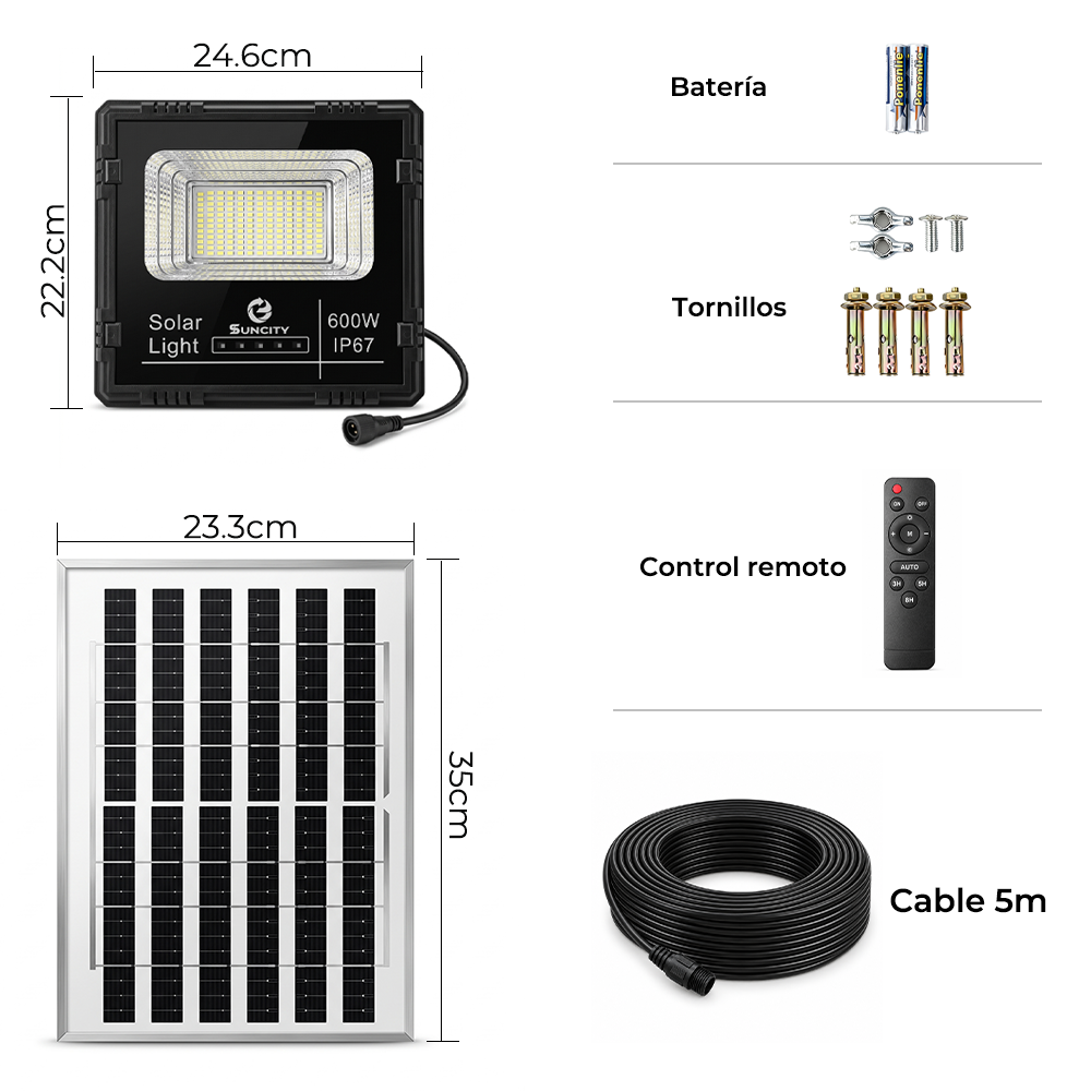 Suncity Reflector Solar LED 600W con Control Remoto TGD-D099