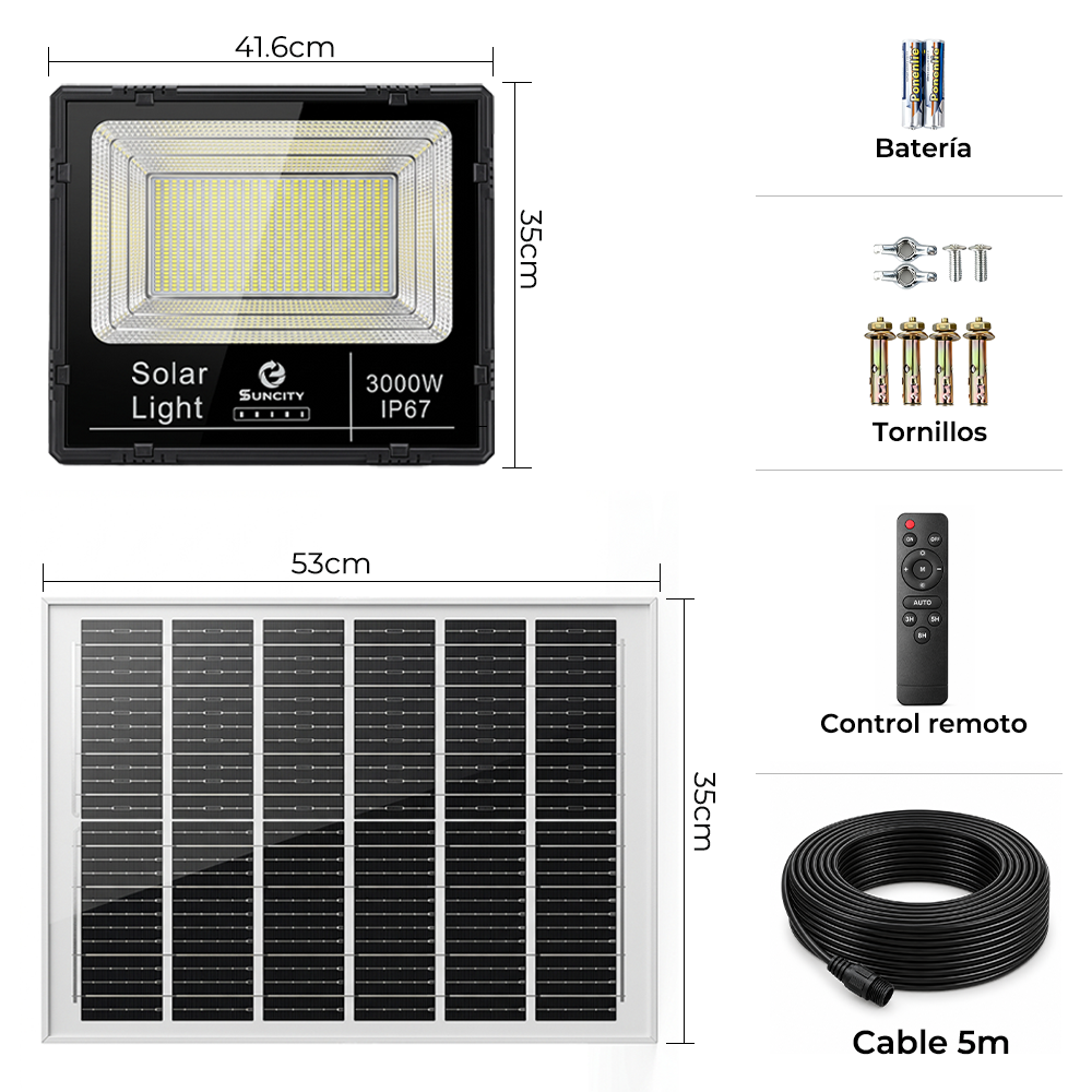 Suncity Reflector Solar LED 3000W con Control Remoto – TGD-D101 Imagen secundaria del producto